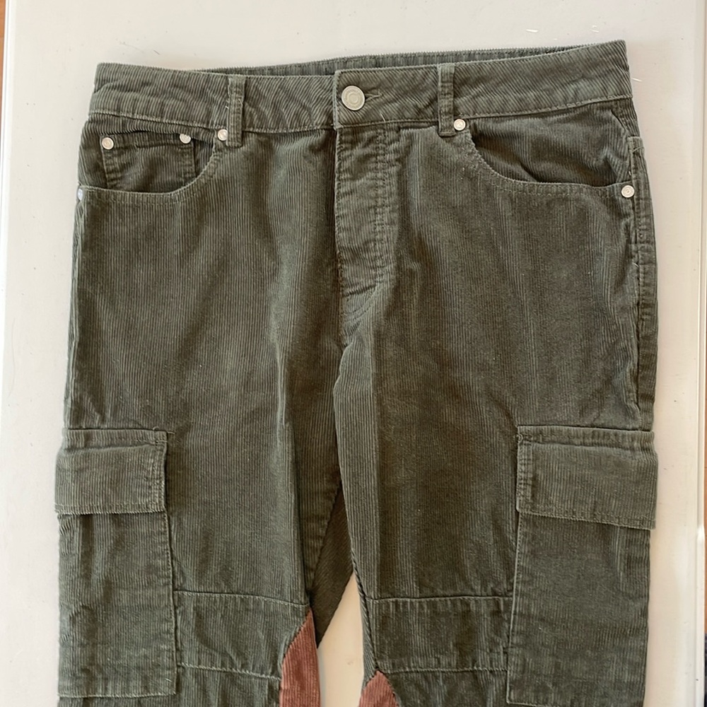 Forest green and brown corduroy cargos